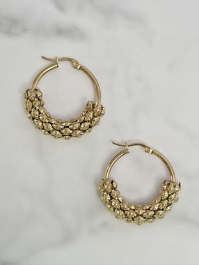 ​Gold Textured Bead Hoop Earrings Stainless Steel Jewelry